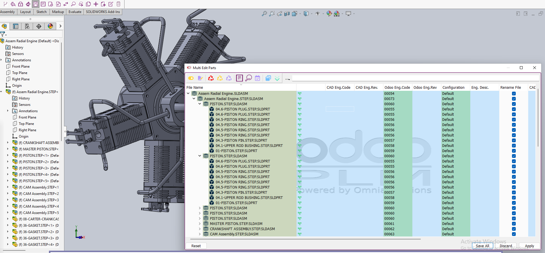 OdooPLM CAD integration — SolidWorks save to Odoo